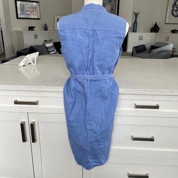 L.L.Bean 100% Linen Button Down Pleated Belted Dress Cornflower Blue Sz 10 NWOT - Picture 5 of 13